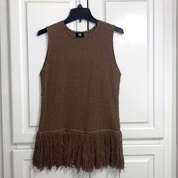 W by Worth Brown Knit Fringe Hem Blouse Small - Picture 1 of 6